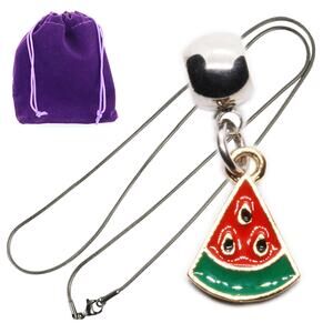 Watermelon Slice Pendant Necklace with Gift Pouch, Fresh Fruit Enamel Charm